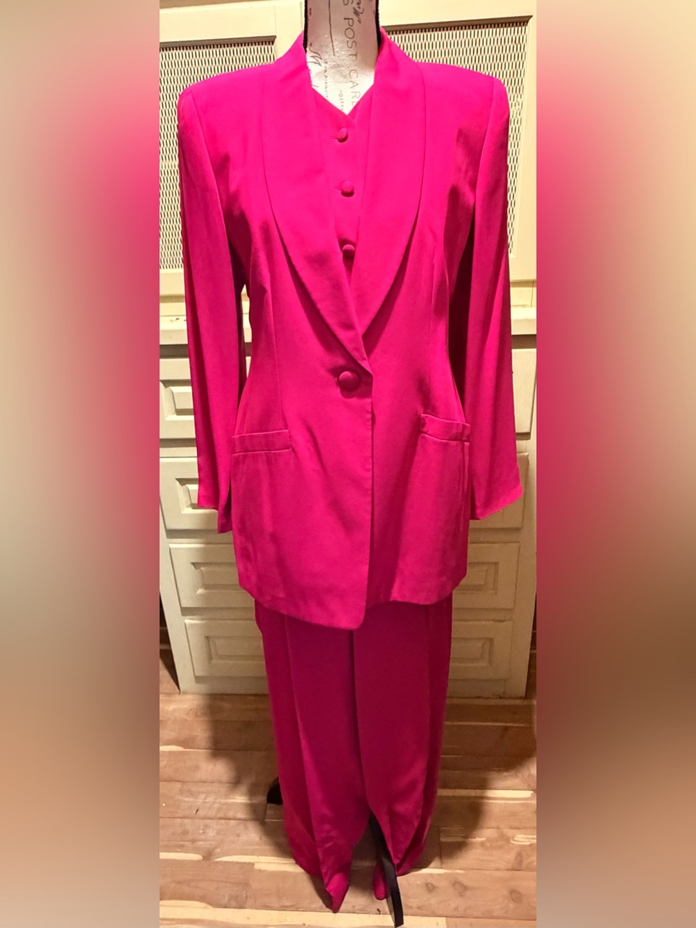 NWT VTG Linda Allard Ellen Tracy 100% Silk Pantsuit Set Fuchsia